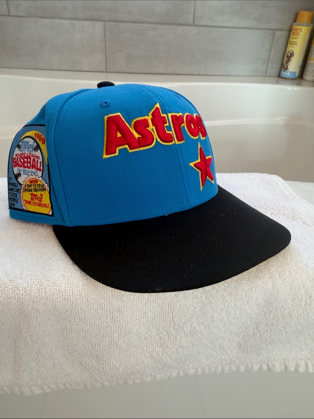 Astros Fitted Mitchell & Ness Cap in Blue and Black Topps!
